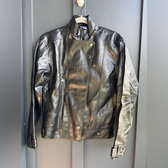 H&M Divided Oversized Biker Black Leather Jacket - Picture 6 of 15